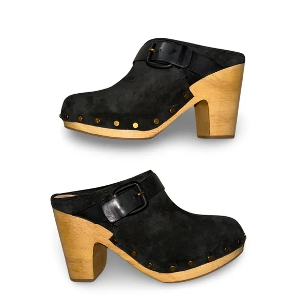 Veronica Beard Dacey Black Suede Buckle Clog - Picture 14 of 14